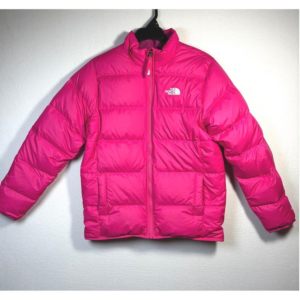The North Face Puffer Jacket 550 Girls Large 14-16 Pink DOWN Reversible